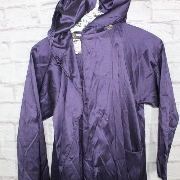 Maralyce Ferree Purple Nylon Hooded Full Length Long Raincoat Jacket Size M - Picture 4 of 8